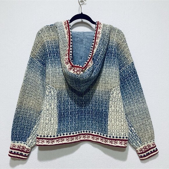 Pilcro Anthropologie Sweater Womens Medium Abstract Hoodie Fair Isle Tassel Boho - Picture 5 of 9